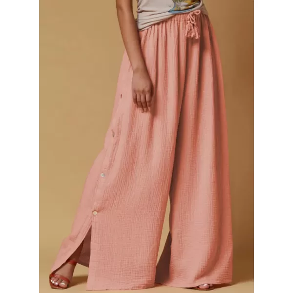 Dokotoo Casual Wide Leg Linen Pants for Women Elastic High Waist Tie Side Split Pants