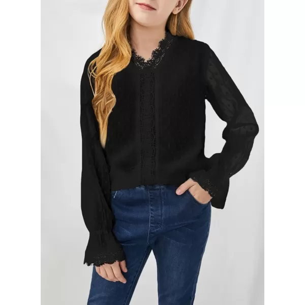 Dokotoo Girls Cute Long Sleeve V Neck Chiffon Blouses Loose Soft Casual Shirts Tops