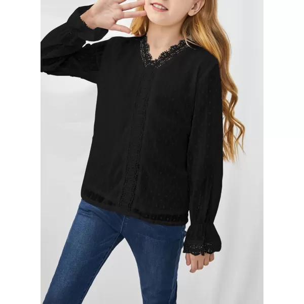Dokotoo Girls Cute Long Sleeve V Neck Chiffon Blouses Loose Soft Casual Shirts Tops