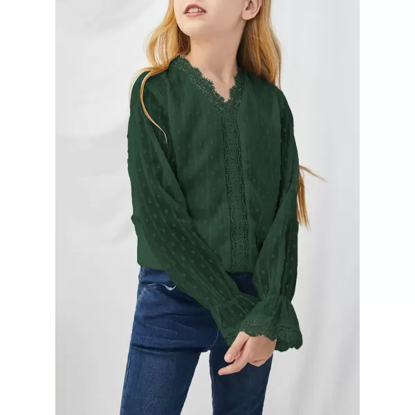 Dokotoo Girls Cute Long Sleeve V Neck Chiffon Blouses Loose Soft Casual Shirts Tops