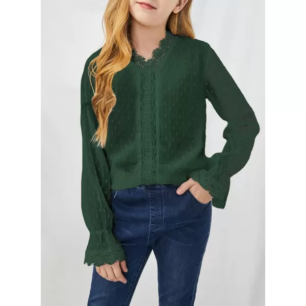 Dokotoo Girls Cute Long Sleeve V Neck Chiffon Blouses Loose Soft Casual Shirts Tops