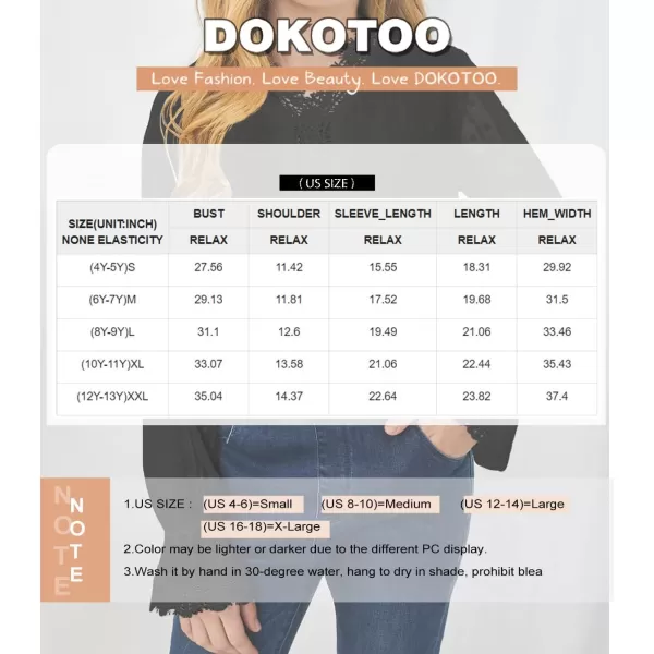 Dokotoo Girls Cute Long Sleeve V Neck Chiffon Blouses Loose Soft Casual Shirts Tops