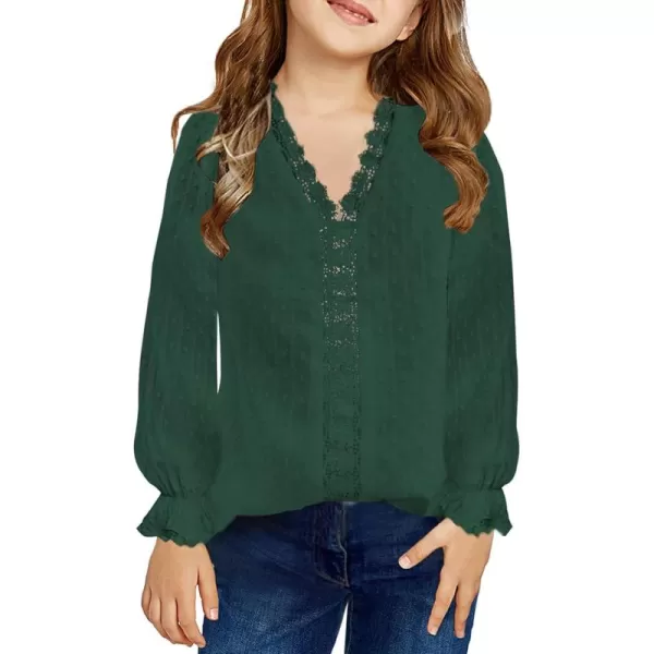 Dokotoo Girls Cute Long Sleeve V Neck Chiffon Blouses Loose Soft Casual Shirts Tops