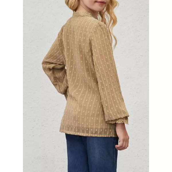 Dokotoo Girls Cute Long Sleeve V Neck Chiffon Blouses Loose Soft Casual Shirts Tops