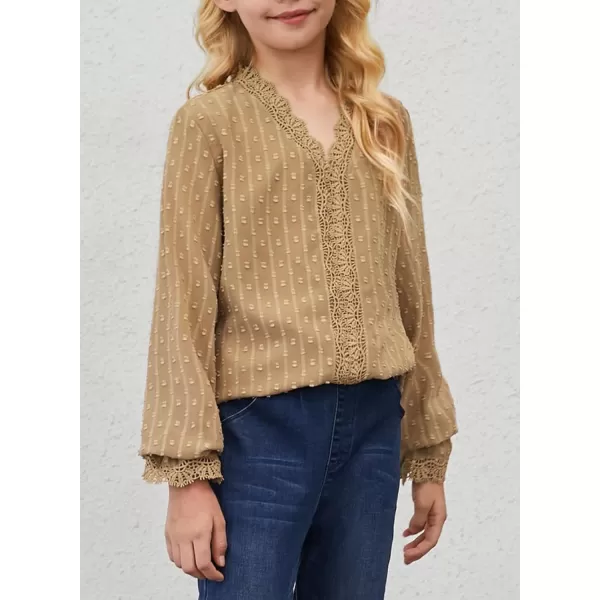 Dokotoo Girls Cute Long Sleeve V Neck Chiffon Blouses Loose Soft Casual Shirts Tops