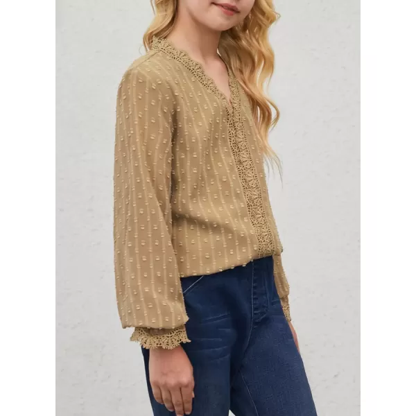 Dokotoo Girls Cute Long Sleeve V Neck Chiffon Blouses Loose Soft Casual Shirts Tops