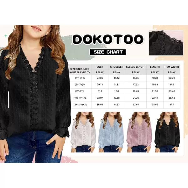 Dokotoo Girls Cute Long Sleeve V Neck Chiffon Blouses Loose Soft Casual Shirts Tops