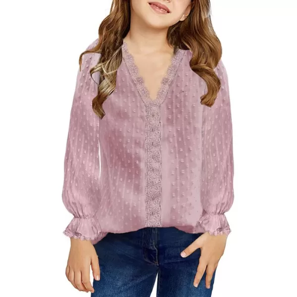 Dokotoo Girls Cute Long Sleeve V Neck Chiffon Blouses Loose Soft Casual Shirts Tops