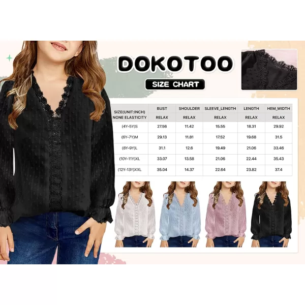 Dokotoo Girls Cute Long Sleeve V Neck Chiffon Blouses Loose Soft Casual Shirts Tops