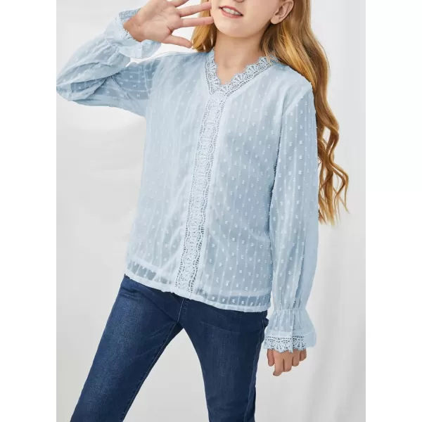 Dokotoo Girls Cute Long Sleeve V Neck Chiffon Blouses Loose Soft Casual Shirts Tops