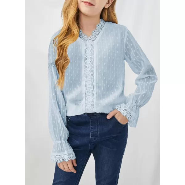 Dokotoo Girls Cute Long Sleeve V Neck Chiffon Blouses Loose Soft Casual Shirts Tops