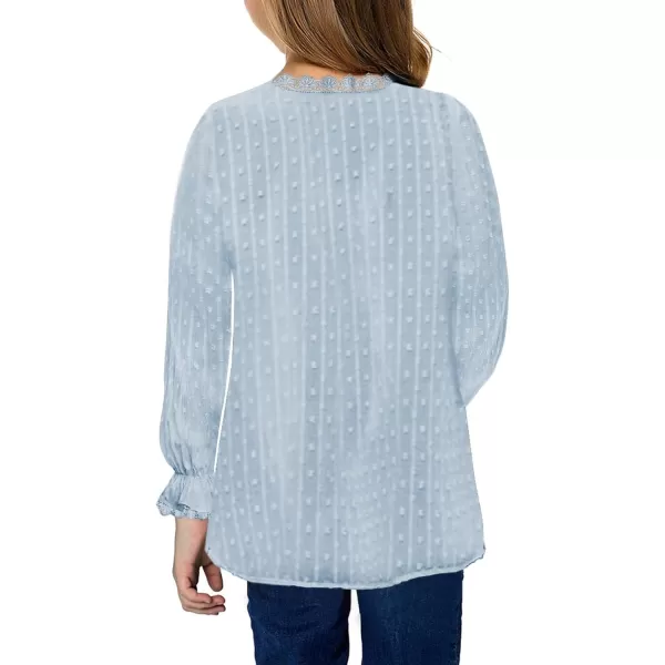 Dokotoo Girls Cute Long Sleeve V Neck Chiffon Blouses Loose Soft Casual Shirts Tops