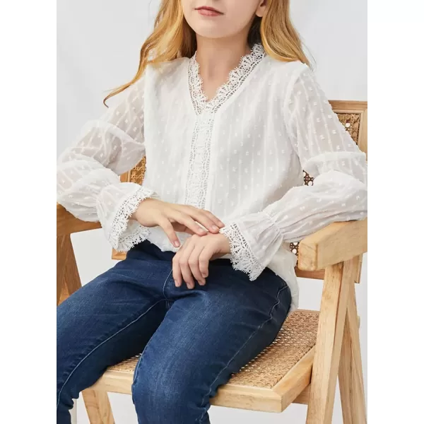 Dokotoo Girls Cute Long Sleeve V Neck Chiffon Blouses Loose Soft Casual Shirts Tops