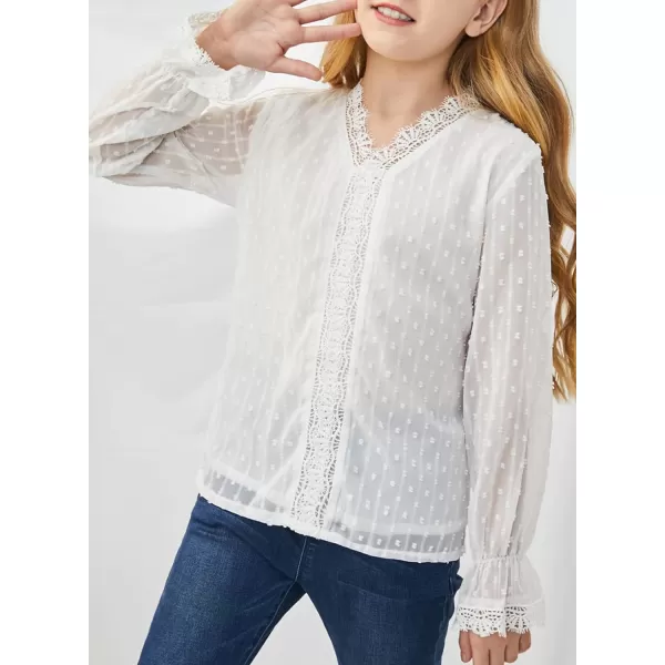 Dokotoo Girls Cute Long Sleeve V Neck Chiffon Blouses Loose Soft Casual Shirts Tops