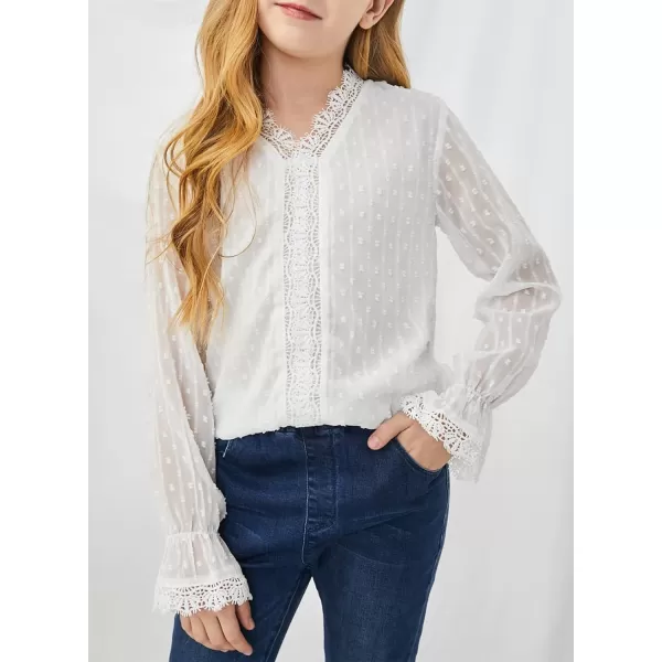 Dokotoo Girls Cute Long Sleeve V Neck Chiffon Blouses Loose Soft Casual Shirts Tops