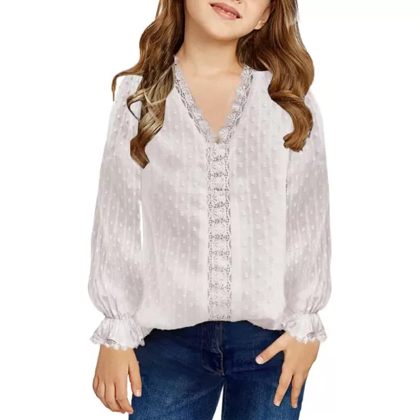 Dokotoo Girls Cute Long Sleeve V Neck Chiffon Blouses Loose Soft Casual Shirts Tops
