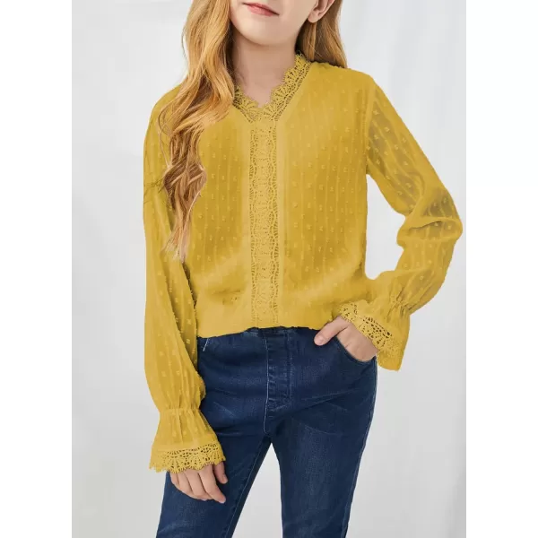 Dokotoo Girls Cute Long Sleeve V Neck Chiffon Blouses Loose Soft Casual Shirts Tops