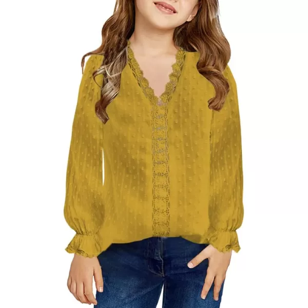 Dokotoo Girls Cute Long Sleeve V Neck Chiffon Blouses Loose Soft Casual Shirts Tops