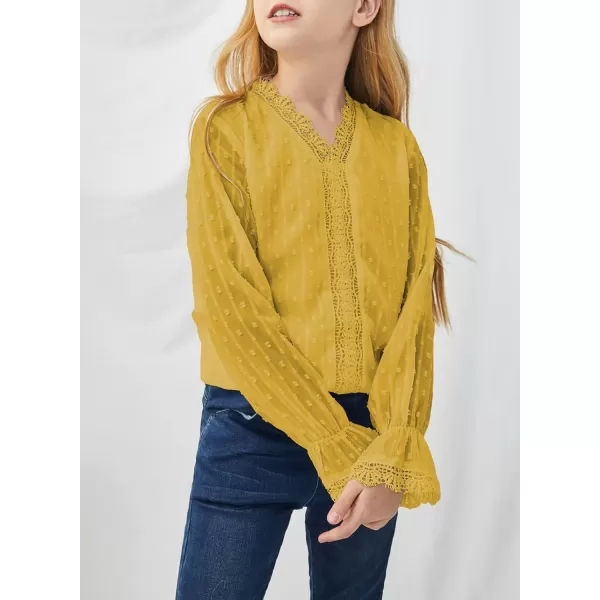 Dokotoo Girls Cute Long Sleeve V Neck Chiffon Blouses Loose Soft Casual Shirts Tops
