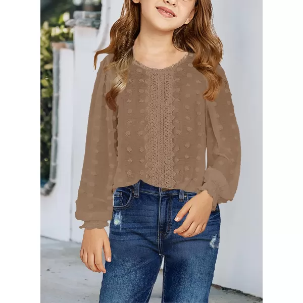 Dokotoo Girls Cute Long Sleeve V Neck Chiffon Blouses Loose Soft Casual Shirts Tops