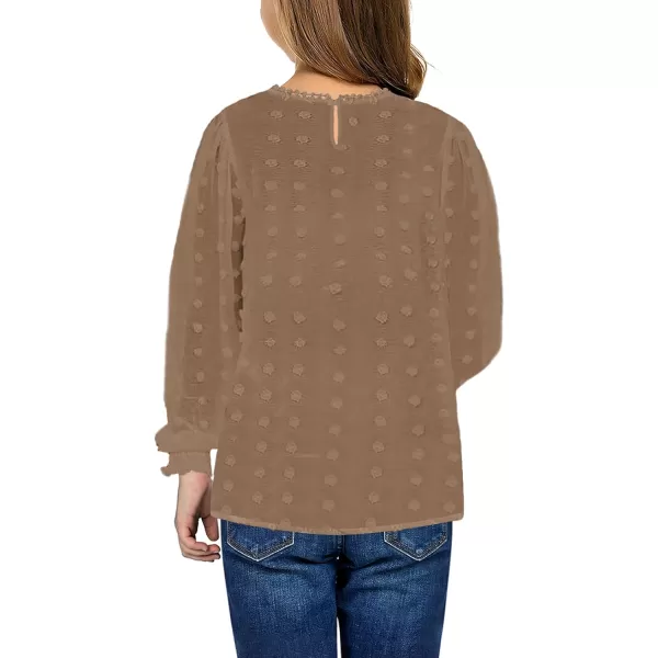 Dokotoo Girls Cute Long Sleeve V Neck Chiffon Blouses Loose Soft Casual Shirts Tops