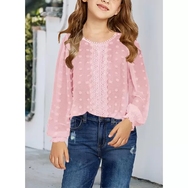 Dokotoo Girls Cute Long Sleeve V Neck Chiffon Blouses Loose Soft Casual Shirts Tops