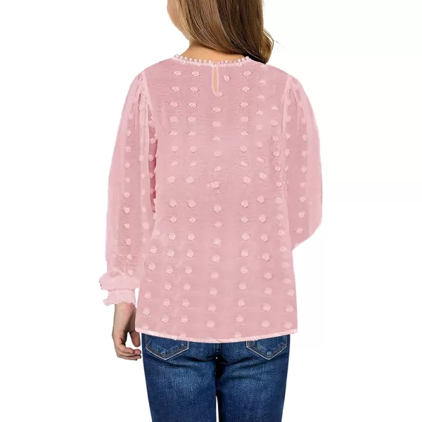 Dokotoo Girls Cute Long Sleeve V Neck Chiffon Blouses Loose Soft Casual Shirts Tops