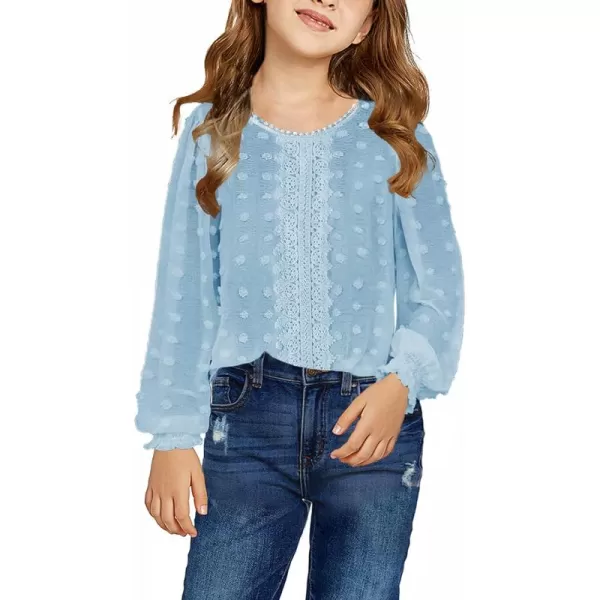 Dokotoo Girls Cute Long Sleeve V Neck Chiffon Blouses Loose Soft Casual Shirts Tops