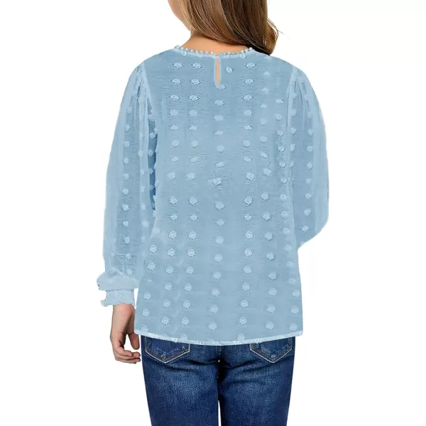 Dokotoo Girls Cute Long Sleeve V Neck Chiffon Blouses Loose Soft Casual Shirts Tops