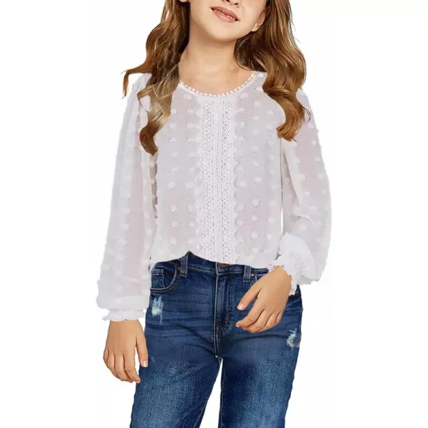 Dokotoo Girls Cute Long Sleeve V Neck Chiffon Blouses Loose Soft Casual Shirts Tops