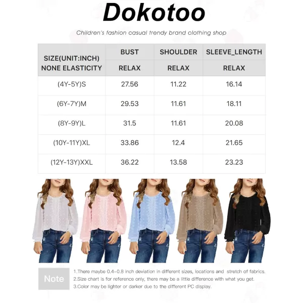 Dokotoo Girls Cute Long Sleeve V Neck Chiffon Blouses Loose Soft Casual Shirts Tops