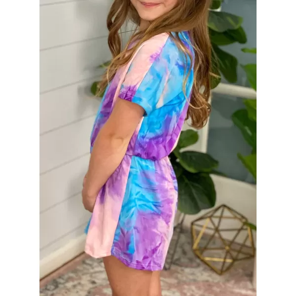 Dokotoo Girls Summer Crew Neck Romper Sleeveless Stretchy Short Jumpsuit Pants with Side Pockets