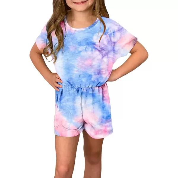 Dokotoo Girls Summer Crew Neck Romper Sleeveless Stretchy Short Jumpsuit Pants with Side Pockets