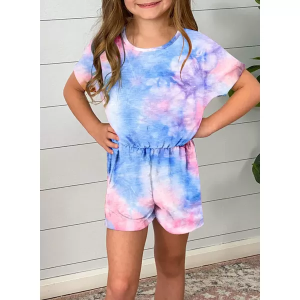 Dokotoo Girls Summer Crew Neck Romper Sleeveless Stretchy Short Jumpsuit Pants with Side Pockets