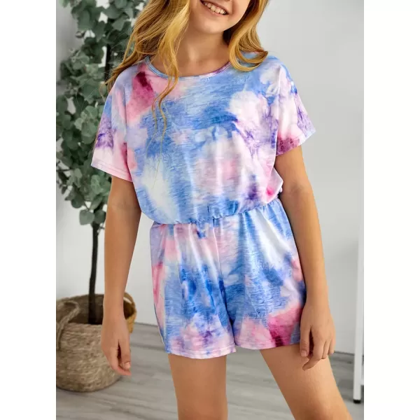 Dokotoo Girls Summer Crew Neck Romper Sleeveless Stretchy Short Jumpsuit Pants with Side Pockets