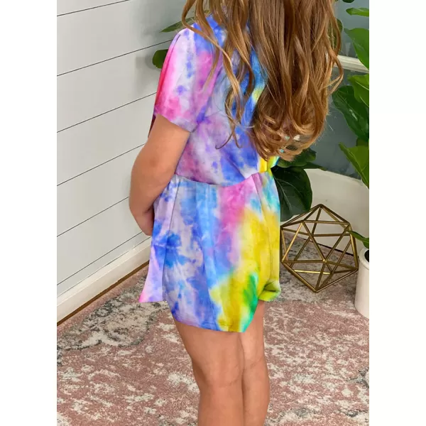 Dokotoo Girls Summer Crew Neck Romper Sleeveless Stretchy Short Jumpsuit Pants with Side Pockets