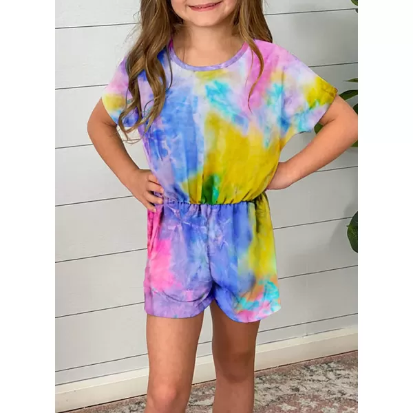 Dokotoo Girls Summer Crew Neck Romper Sleeveless Stretchy Short Jumpsuit Pants with Side Pockets