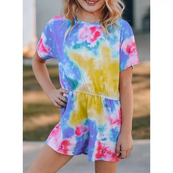 Dokotoo Girls Summer Crew Neck Romper Sleeveless Stretchy Short Jumpsuit Pants with Side Pockets