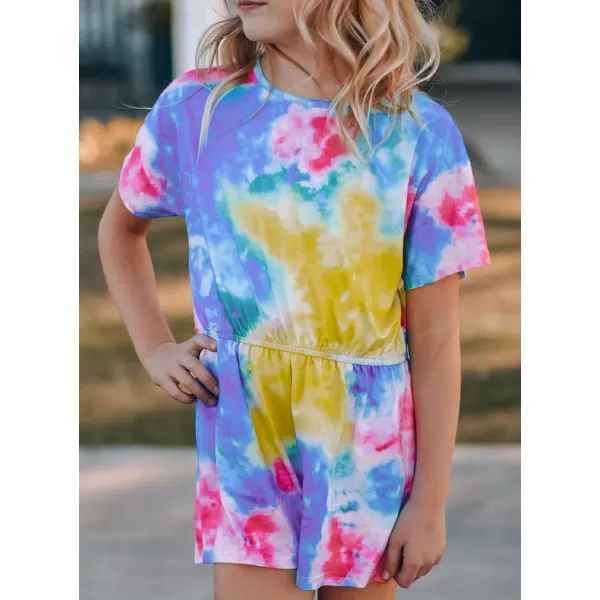 Dokotoo Girls Summer Crew Neck Romper Sleeveless Stretchy Short Jumpsuit Pants with Side Pockets