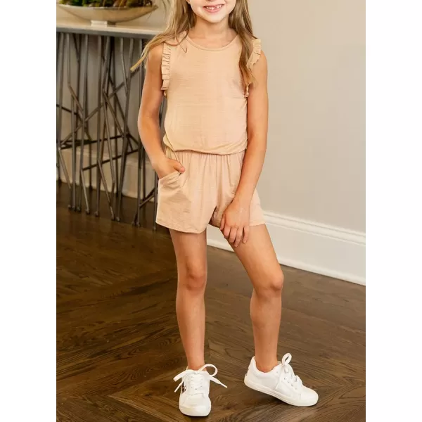 Dokotoo Girls Summer Crew Neck Romper Sleeveless Stretchy Short Jumpsuit Pants with Side Pockets