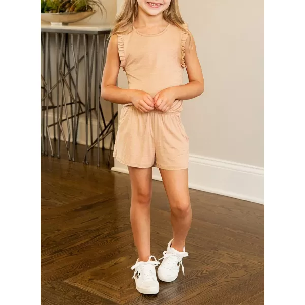 Dokotoo Girls Summer Crew Neck Romper Sleeveless Stretchy Short Jumpsuit Pants with Side Pockets