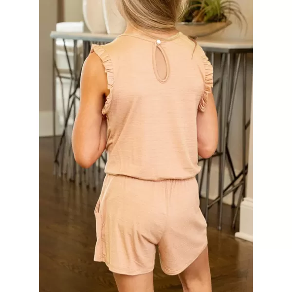 Dokotoo Girls Summer Crew Neck Romper Sleeveless Stretchy Short Jumpsuit Pants with Side Pockets