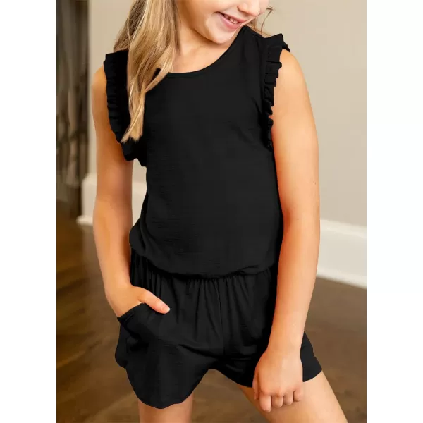 Dokotoo Girls Summer Crew Neck Romper Sleeveless Stretchy Short Jumpsuit Pants with Side Pockets