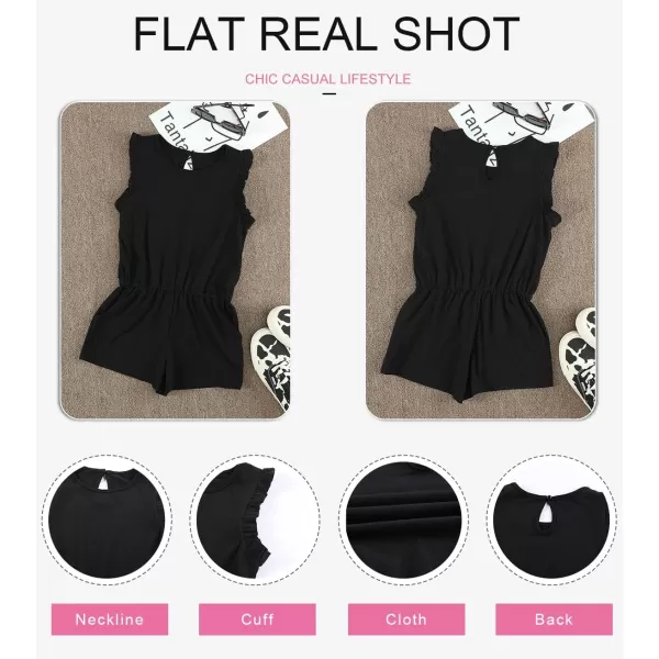 Dokotoo Girls Summer Crew Neck Romper Sleeveless Stretchy Short Jumpsuit Pants with Side Pockets