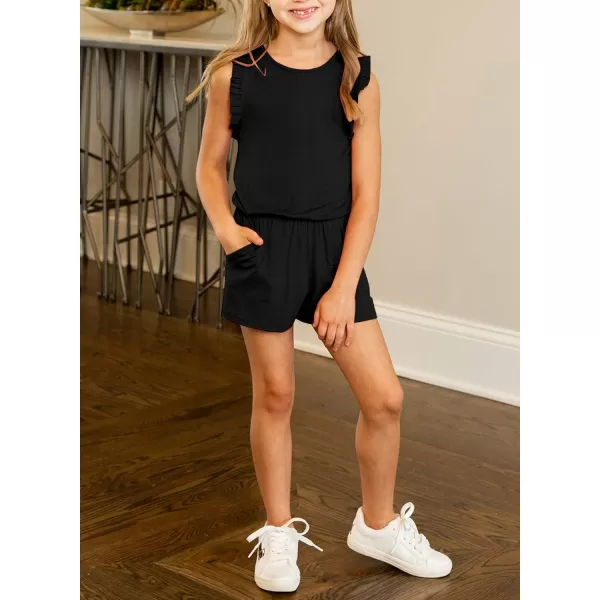 Dokotoo Girls Summer Crew Neck Romper Sleeveless Stretchy Short Jumpsuit Pants with Side Pockets