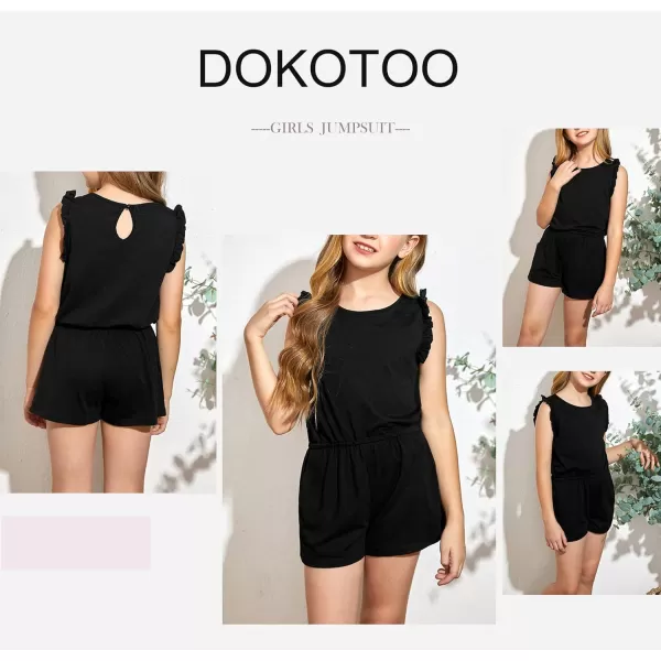 Dokotoo Girls Summer Crew Neck Romper Sleeveless Stretchy Short Jumpsuit Pants with Side Pockets