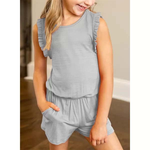 Dokotoo Girls Summer Crew Neck Romper Sleeveless Stretchy Short Jumpsuit Pants with Side Pockets