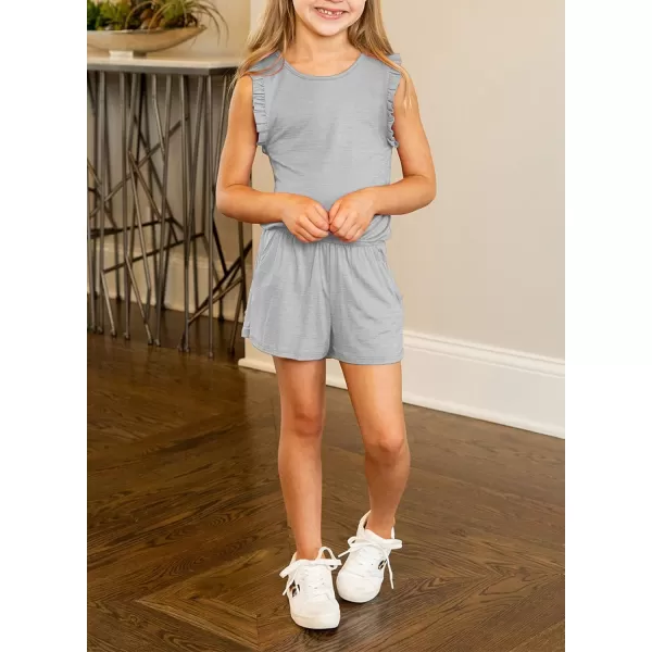 Dokotoo Girls Summer Crew Neck Romper Sleeveless Stretchy Short Jumpsuit Pants with Side Pockets
