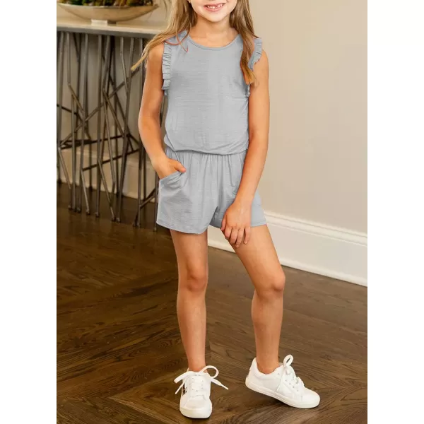 Dokotoo Girls Summer Crew Neck Romper Sleeveless Stretchy Short Jumpsuit Pants with Side Pockets