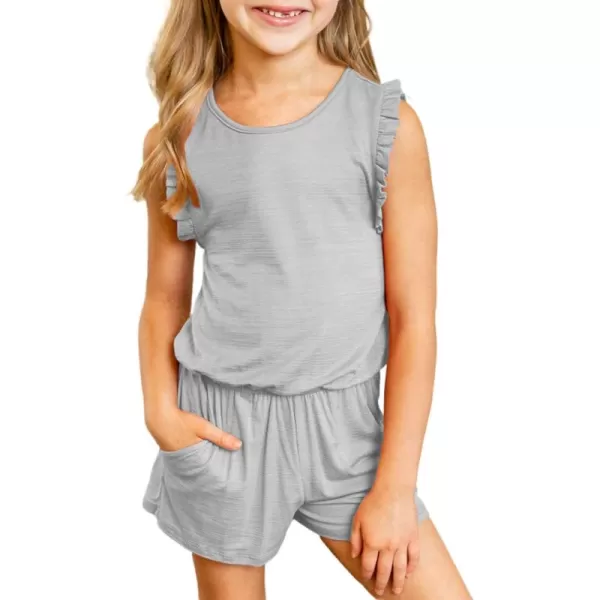 Dokotoo Girls Summer Crew Neck Romper Sleeveless Stretchy Short Jumpsuit Pants with Side Pockets